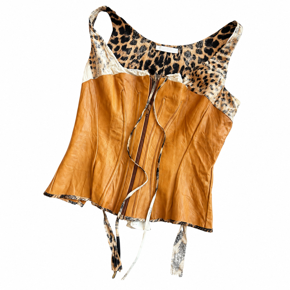 Roberto Cavalli Leather Leopard Print Corset